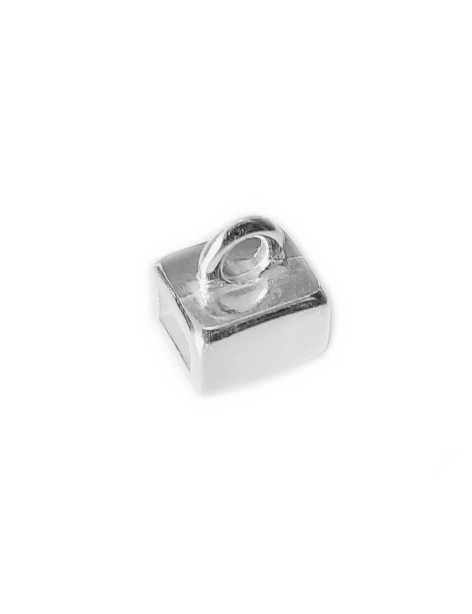 Passant carré avec anneau pour cuir plat de 5mm en métal plaqué argent 10 microns