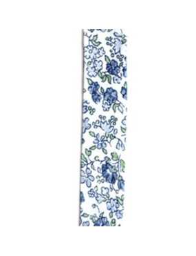 Biais fantaisie 20mm blanc avec des fleurs bleues vendu au mètre