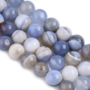Fil de 38 perles rondes de 10mm en agate striées bleues