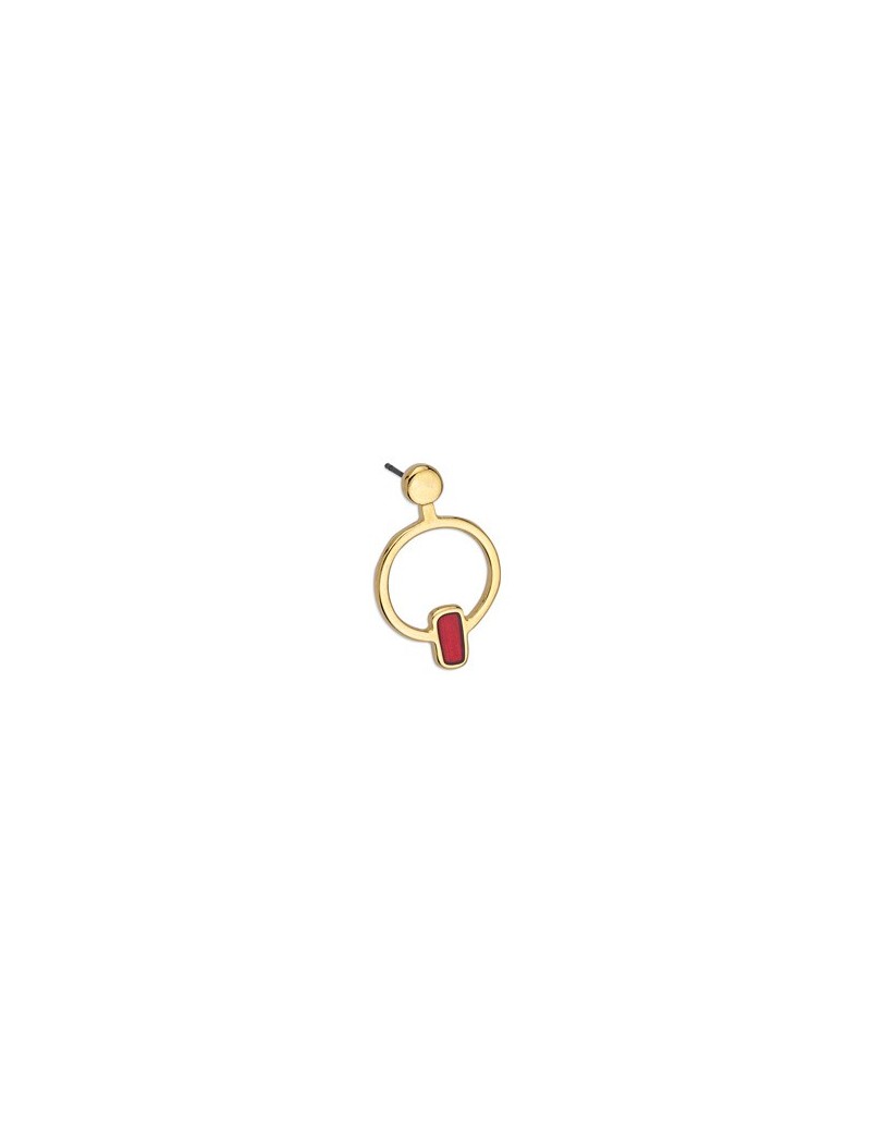 Boucle d'oreille cercle avec rectangle couleur or et émail rouge