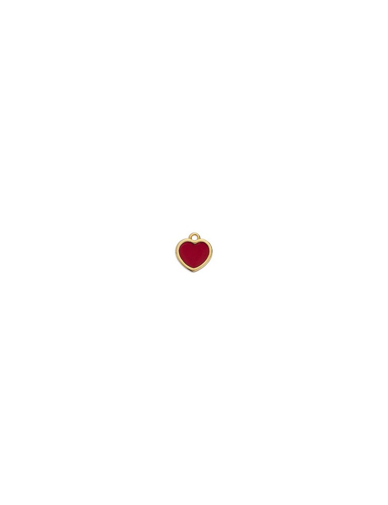 Petit cœur de 11mm en métal couleur or avec partie centrale vitrail rouge