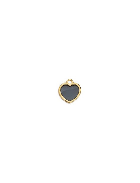 Petit cœur de 11mm en métal couleur or avec partie centrale vitrail noire