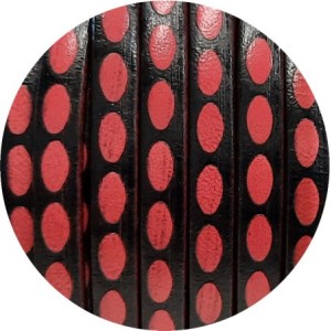 Cuir plat 5mm fantaisie ovales framboises sur fond noir en vente au cm