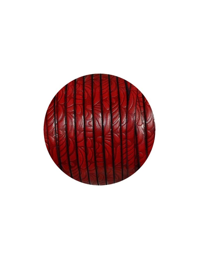 Cuir plat de 5mm fantaisie avec relief floral rouge flamme en vente au cm