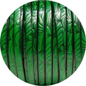 Cuir plat de 5mm fantaisie avec relief floral vert en vente au cm