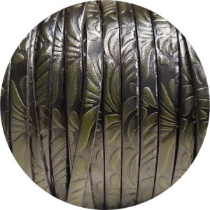 Cuir plat de 5mm fantaisie avec relief floral vert très foncé en vente au cm