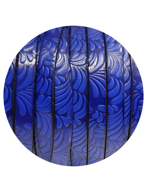 Cuir plat de 10mm fantaisie avec relief floral bleu électrique en vente au cm