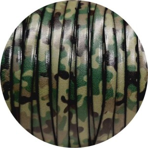 Cuir plat 5mm fantaisie imprimé camouflage vert en vente au cm