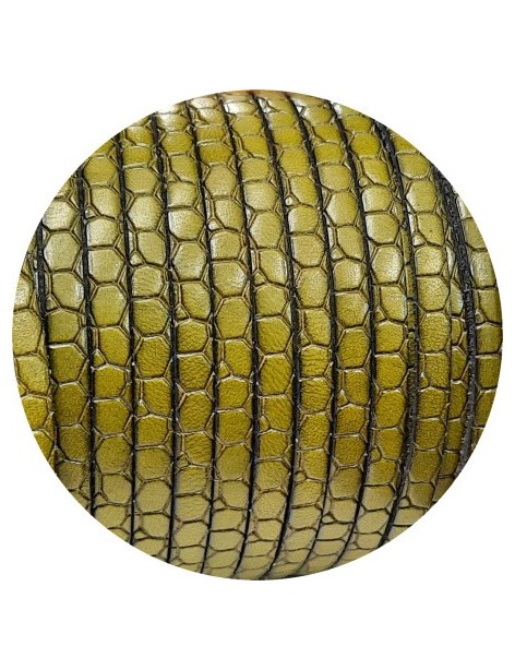 Cuir plat de 5mm fantaisie avec relief croco pistache en vente au cm