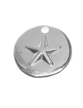 Disque de 15mm avec une étoile sur chaque face en métal plaqué argent 10 microns