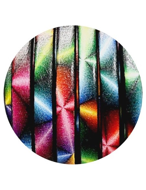 Cuir plat 5mm fantaisie imprimé kaléidoscope multicolore en vente au cm