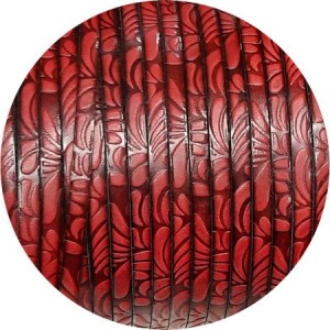 Cuir plat de 5mm fantaisie avec relief floral rouge cardinal, en vente au cm
