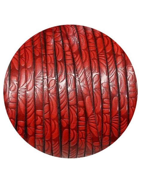 Cuir plat de 5mm fantaisie avec relief floral rouge, en vente au cm
