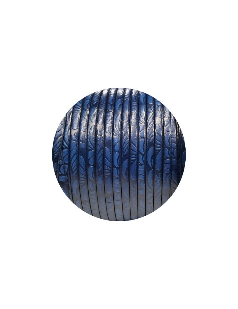 Cuir plat de 5mm fantaisie relief floral bleu indien, en vente au cm