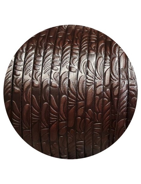 Cuir plat de 5mm fantaisie avec relief floral marron foncé en vente au cm