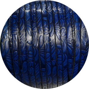 Cuir plat de 5mm fantaisie avec relief floral bleu nuit, en vente au cm
