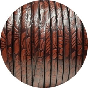 Cuir plat de 5mm fantaisie avec relief floral marron marbré soutenu, en vente au cm