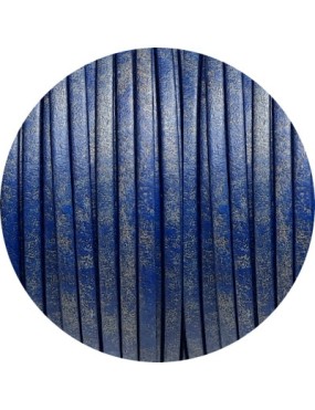 Cuir plat vintage marbré ciré bicolore bleu or de 3mm en vente au cm