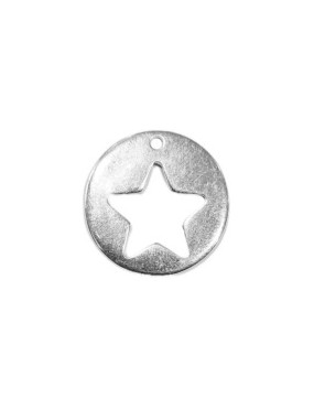 Breloque ronde lisse de 25mm avec étoile plaquée argent 10 microns