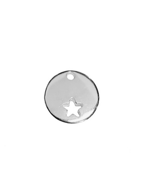 Breloque ronde lisse de 15mm avec étoile plaquée argent 10 microns