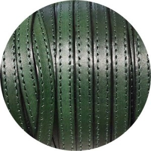 Cuir plat de 10mm vert olive foncé coutures au ton en vente au cm
