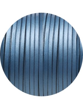 Cordon de cuir plat 3mm bleu nacré en vente au cm Cordon de cuir plat 3mm bleu nacré en vente au cm