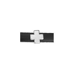 Passant croix en zamak placage argent pour cuir plat de 5mm