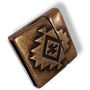 Fermoir aimanté symboles géométriques bronze cuir plat de 20mm
