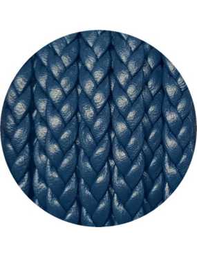 Cordon de cuir plat tresse 5mm bleu grisé-vente au cm