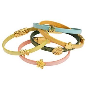 Passant feuille érable couleur or pour bracelets en cuir de 5mm