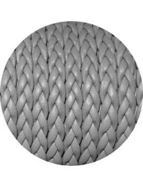 Cordon de cuir plat tresse 5mm gris vendu au mètre
