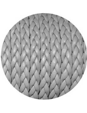 Cordon de cuir plat tresse 5mm gris clair vendu au mètre