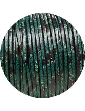 Cuir plat 3mm fantaisie imprimé serpent turquoise en vente au cm