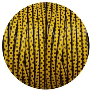 Cuir plat 3mm fantaisie imprimé jaune points noirs en vente au cm