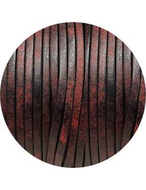 Cuir plat vintage marbré ciré bicolore rouge noir de 3mm en vente au cm