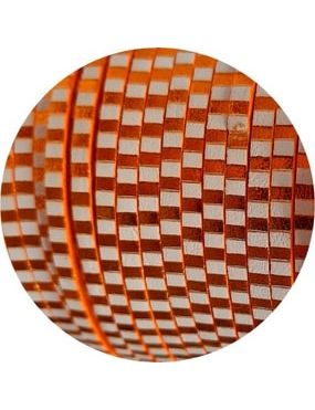 Cuir plat 3mm rayé orange métal et blanc en vente au cm