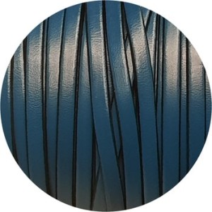 Cordon de cuir plat 5mm bleu vendu à la coupe au cm