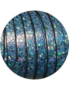 Cuir plat de 10mm fantaisie avec relief turquoise métal et bleu en vente au cm