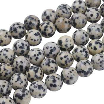 Fil de 19 perles ronde jaspe dalmatien 10mm beiges et noires