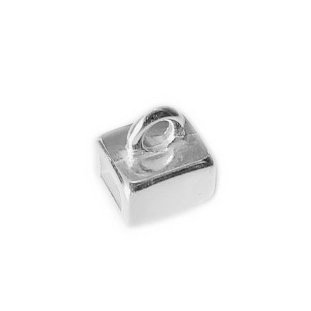 Passant carré avec anneau pour cuir plat de 6mm en métal plaqué argent 10 microns
